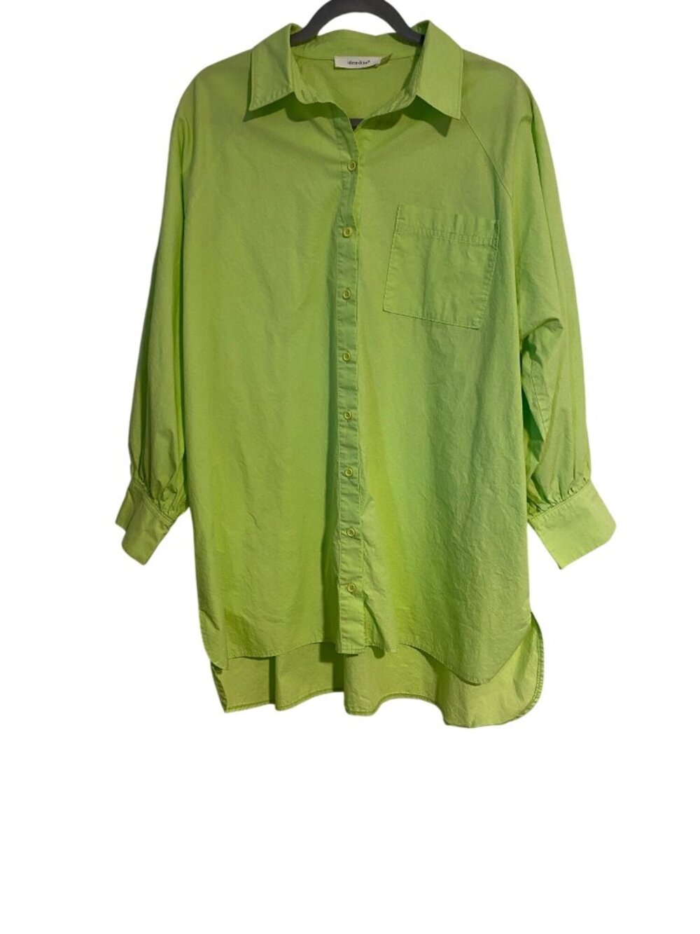 Idem Ditto Women's M/L Lime Green Shirt Long Tunic Button-Down Oversized Comfy